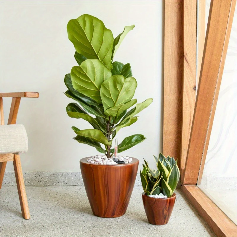 Self-watering Planter Pot | 2-Pack | Plastic | Self-watering | 10 in. | Dark Wood